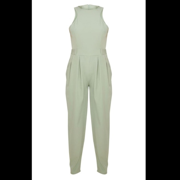 SOLD 🚫 PLT Sage Green Racer Back Pocket Detail Jumpsuit - Picture 3 of 6
